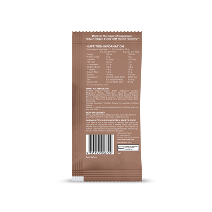 Chocolate Magnesium Complex Powder 3x 10g Sample pack nutrition information panel