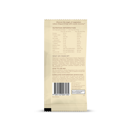 Vanilla Magnesium Complex Powder 3x 10g Sample pack nutrition information panel